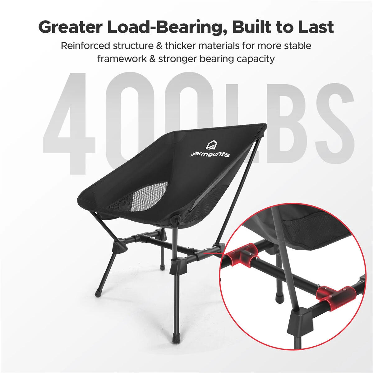 (image for) 2Pcs WARMOUNTS Portable Camping Chair, 400LBS Folding Backpacking Chair Side Pocket Carrying Bag, Ultralight Compact Beach Chair for Picnic Hiking Fishing